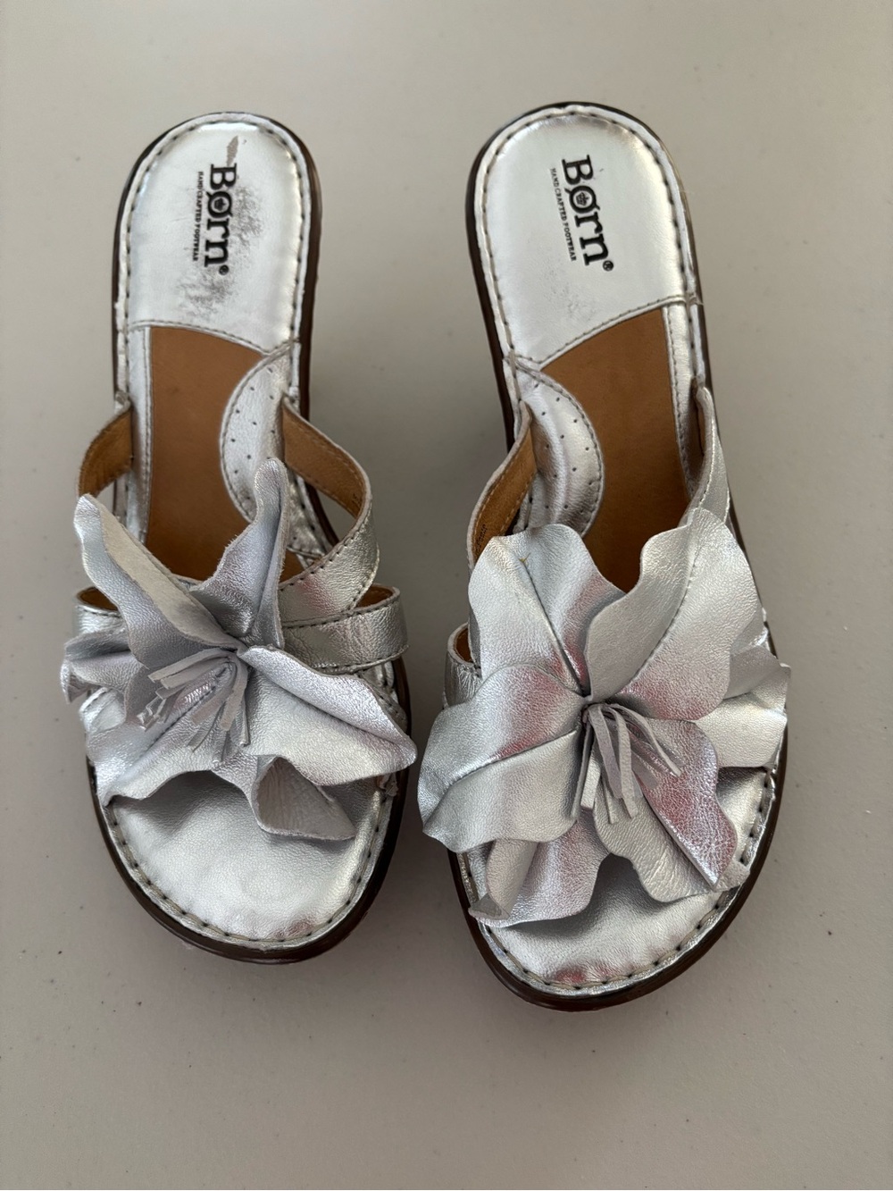 Born Silver Floral Leather Slide Mules for Women